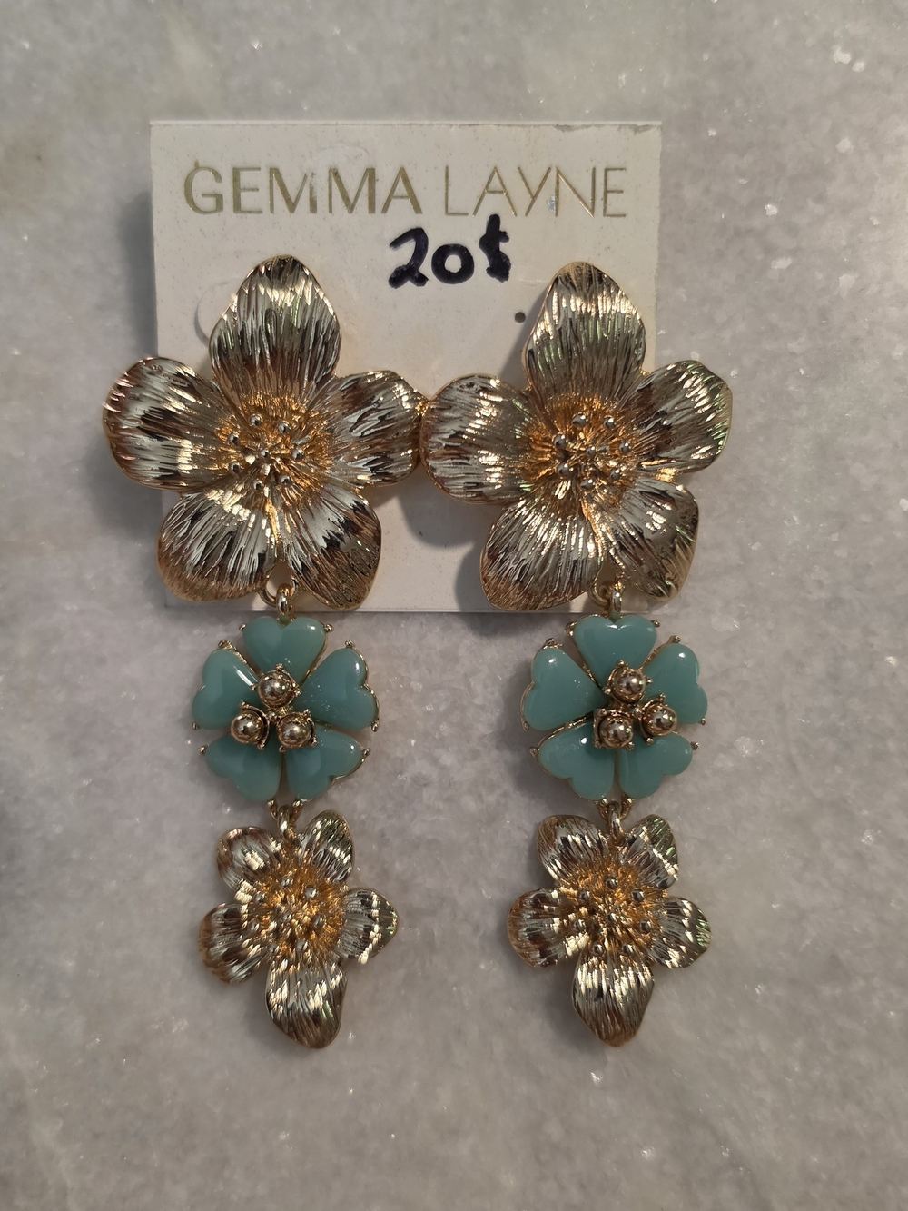 Gemma Layne Gold & Aqua Floral Drop Earrings
